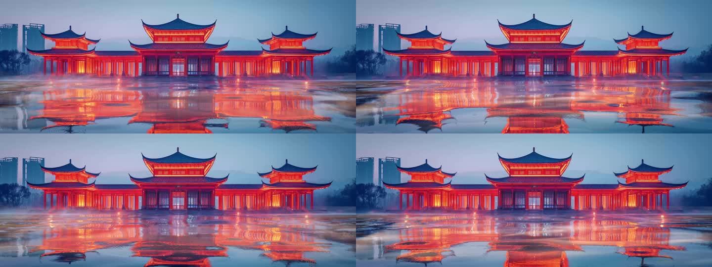 8k中国风国潮背景 山水宫殿