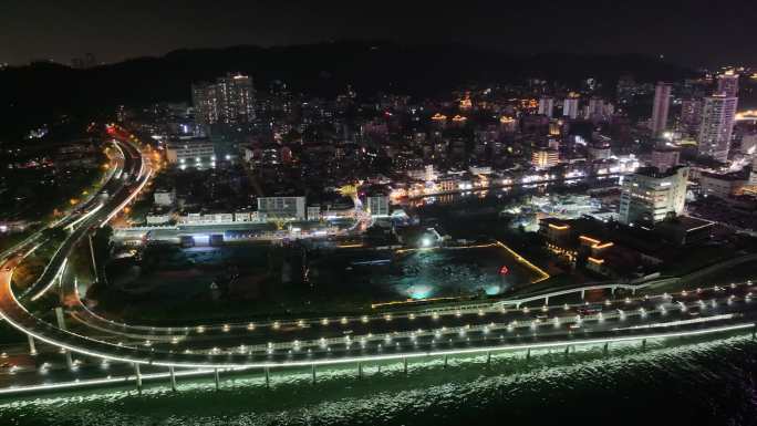 厦门思明区演武大桥夜晚夜景航拍车流交通福