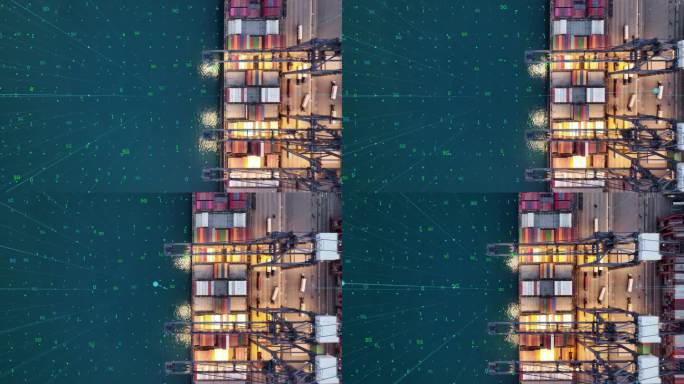 5G智慧城市大数据技术云图标与集装箱码头