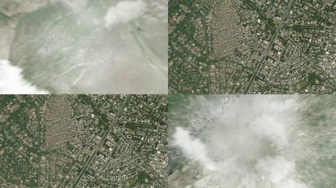 地球从太空放大到拉合尔，巴基斯坦的主要市场回旋处。接着是通过云层和大气层进入太空。卫星的视图。旅游介