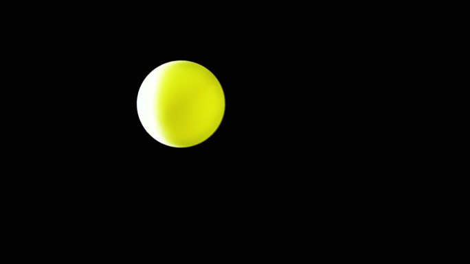 旋转的黄色球或球体在黑色背景上的空白区域飞行