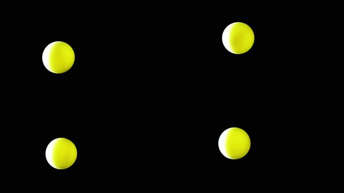 旋转的黄色球或球体在黑色背景上的空白区域飞行
