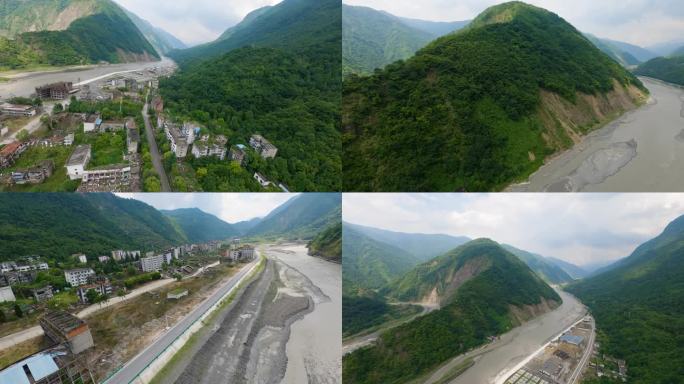 FPV航拍汶川地震北川县地震遗址