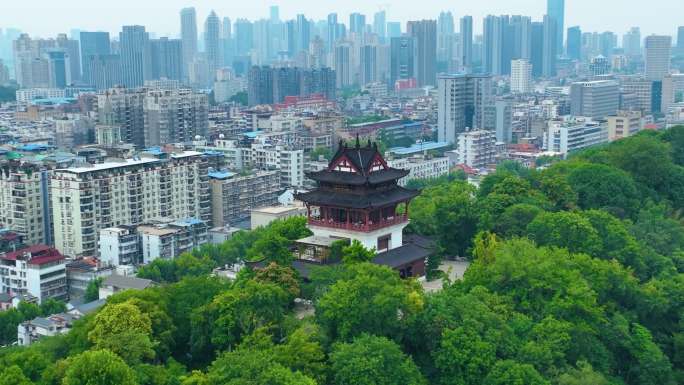 武汉黄鹤楼航拍湖北武昌区地标建筑城市风景