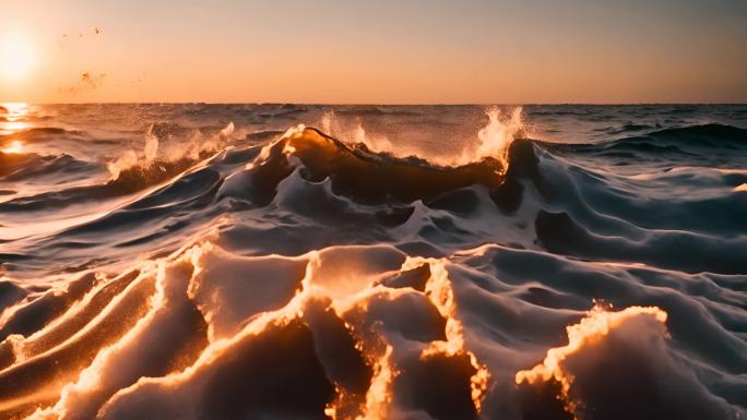 夕阳下的海面海浪