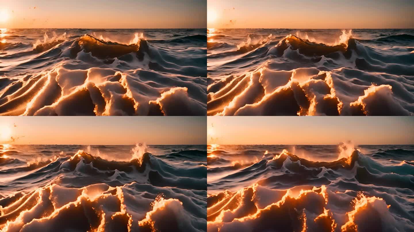 夕阳下的海面海浪