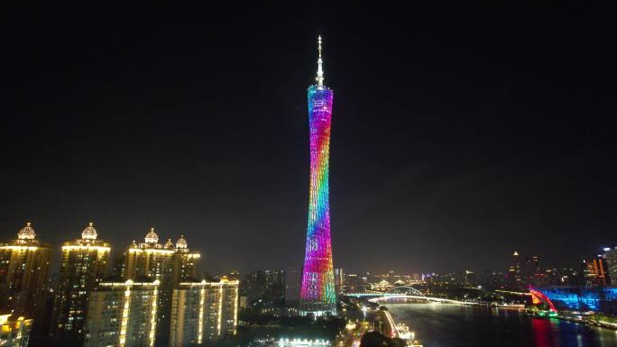 广州城市夜景广州塔建筑风光航拍