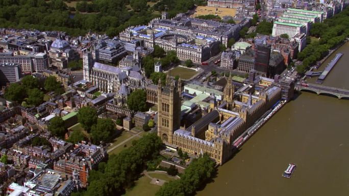 英国伦敦议会大厦鸟瞰图。4 k