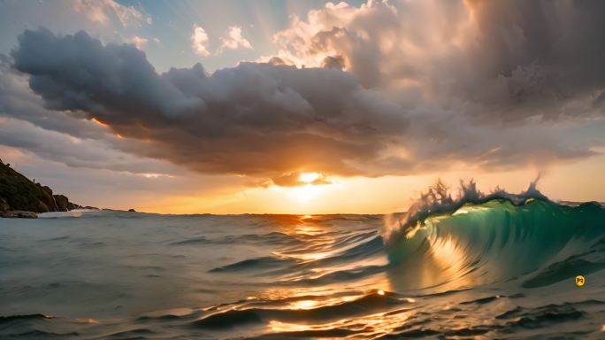 海浪巨浪 海上日出日落 海岸慢镜头