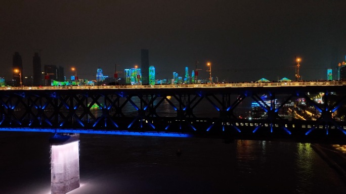 武汉长江大桥航拍夜景