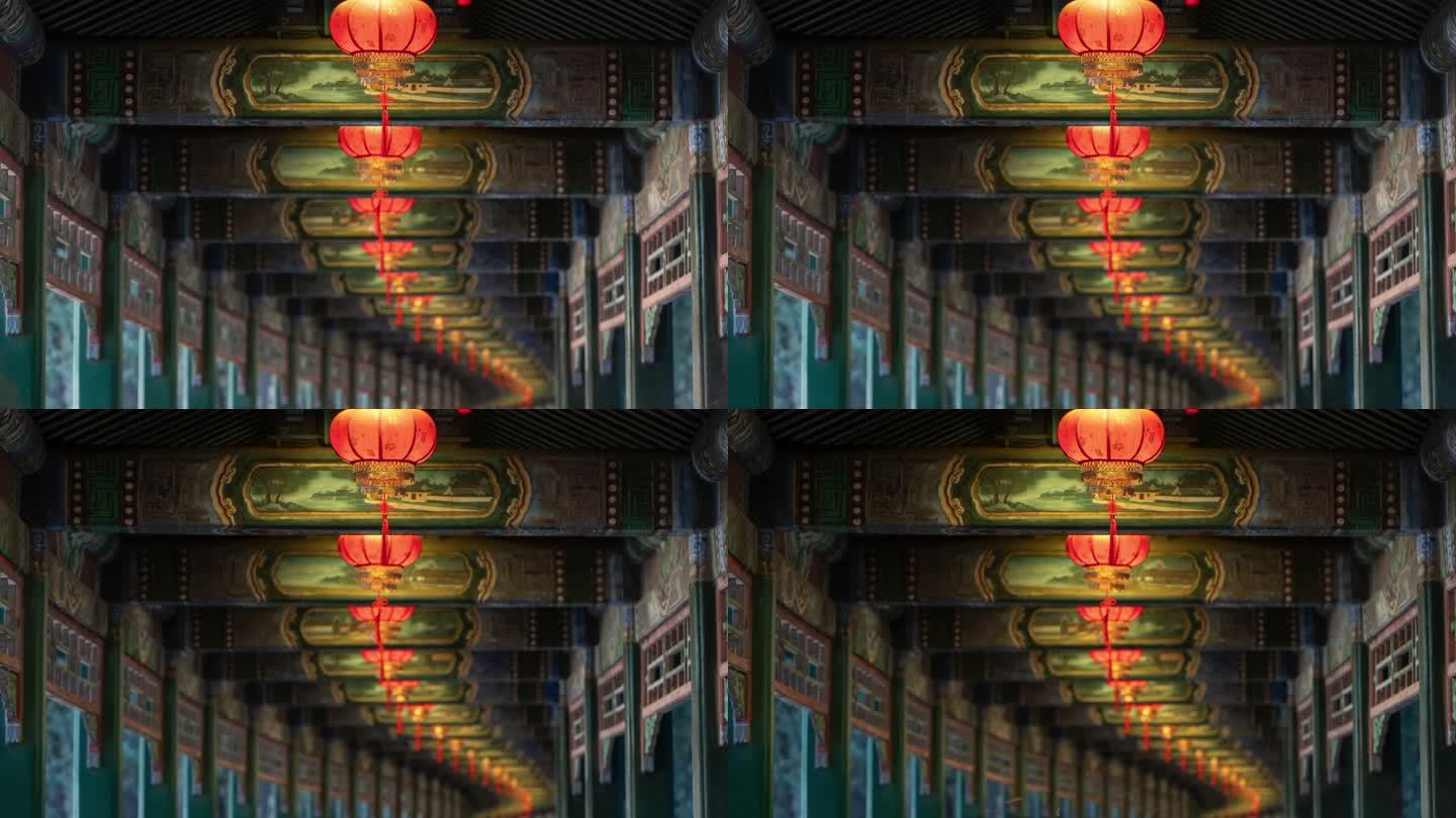 北京颐和园长廊灯笼亮灯延时