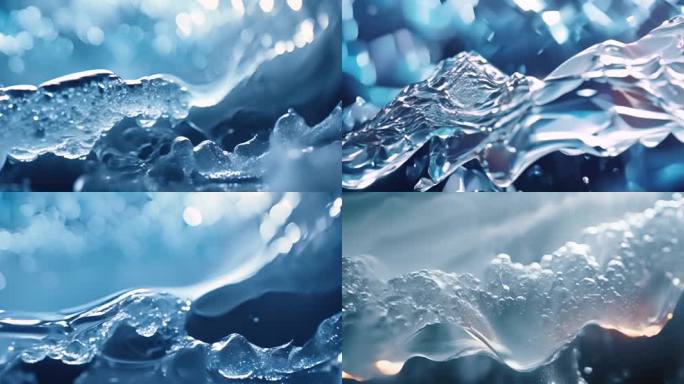 液体抽象流动 蓝色特写流水抽象背景