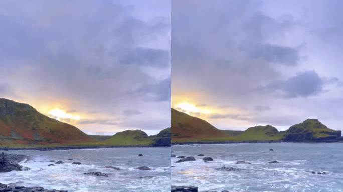 北爱尔兰巨人堤的美丽日落景色。