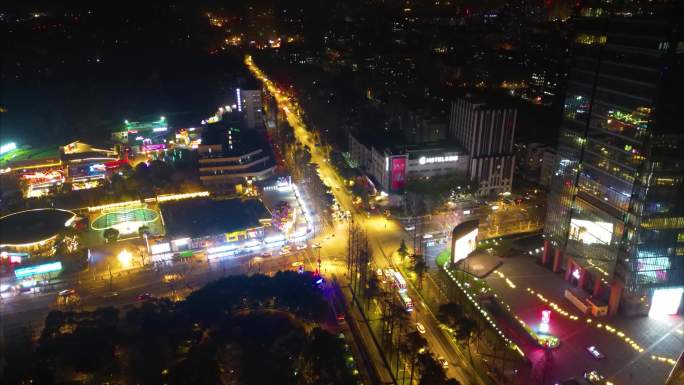 南京市市区马路车流夜景航拍延时4