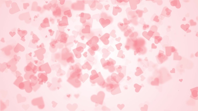粉红色的抽象背景与下降的心。循环的节日动画。模糊的粒子象征着爱。