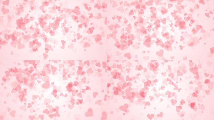粉红色的抽象背景与下降的心。循环的节日动画。模糊的粒子象征着爱。