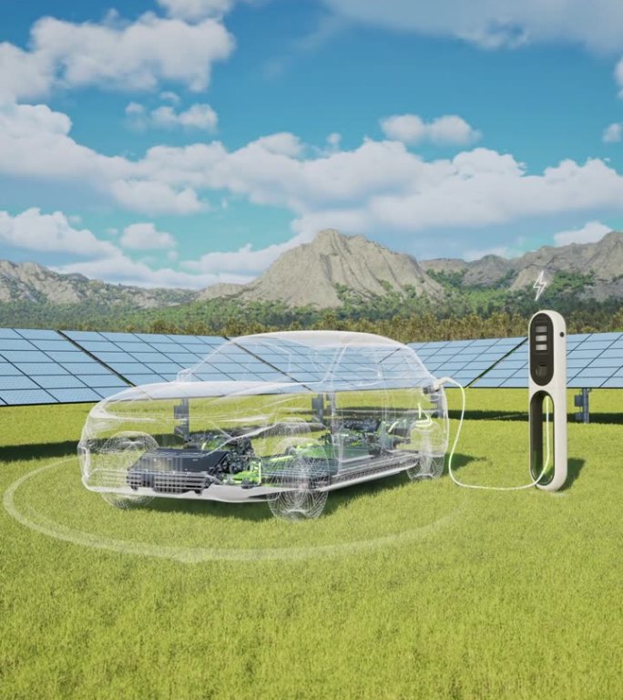 电动汽车充电在电动汽车充电站与太阳能电池板- 4K分辨率