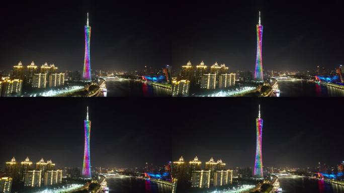 广州城市夜景广州塔建筑风光航拍