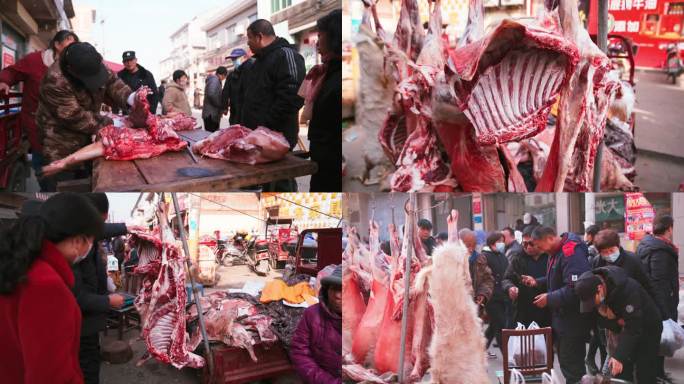 春节农村大集割肉买肉春联买猪肉买羊肉