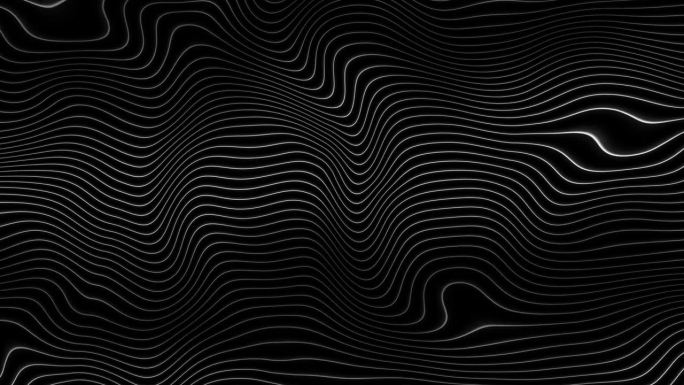 抽象波浪线在黑色背景。循环4k动画的抽象分形数字线背景