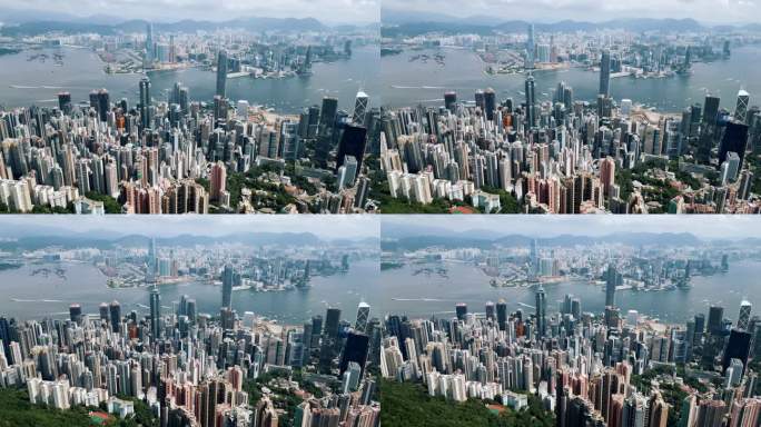 亚洲城市在中国的鸟瞰图。城市建筑与中国街道钢结构镜头。亚洲市场环境吸引商旅香港