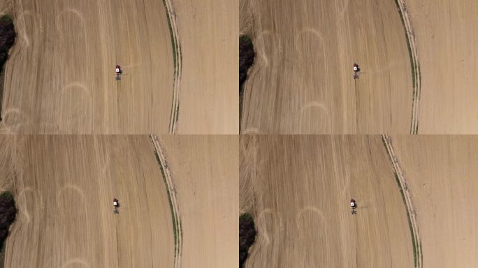 无人机拍摄的农田。季节性的土壤耕作和耕作