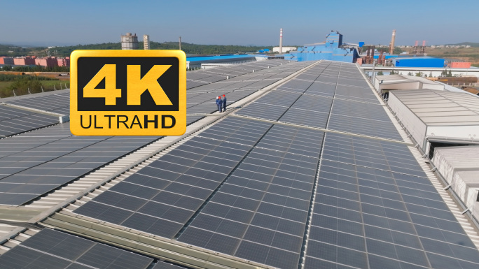 4K航拍屋顶太阳能光伏发电