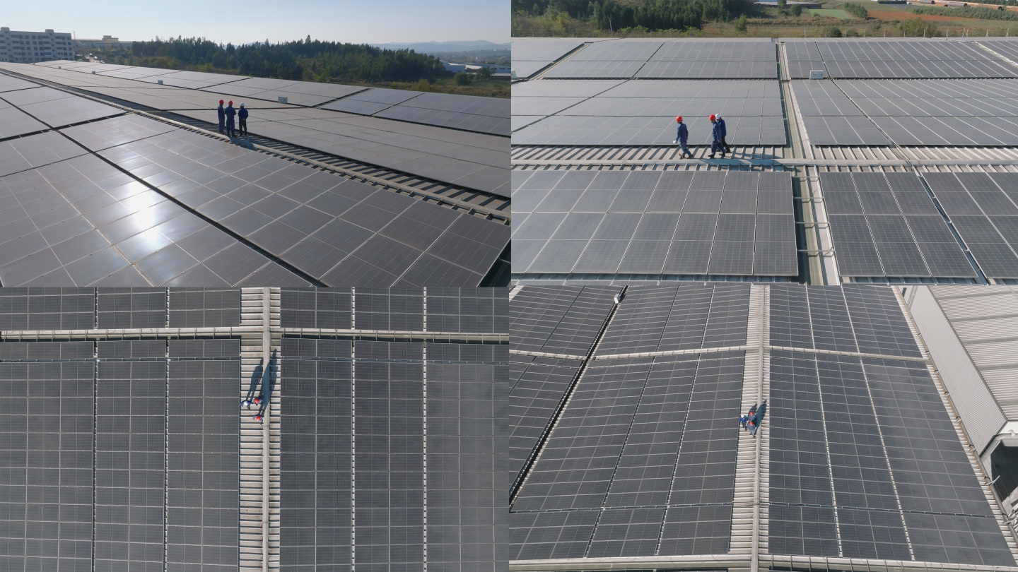 4K航拍屋顶太阳能光伏发电