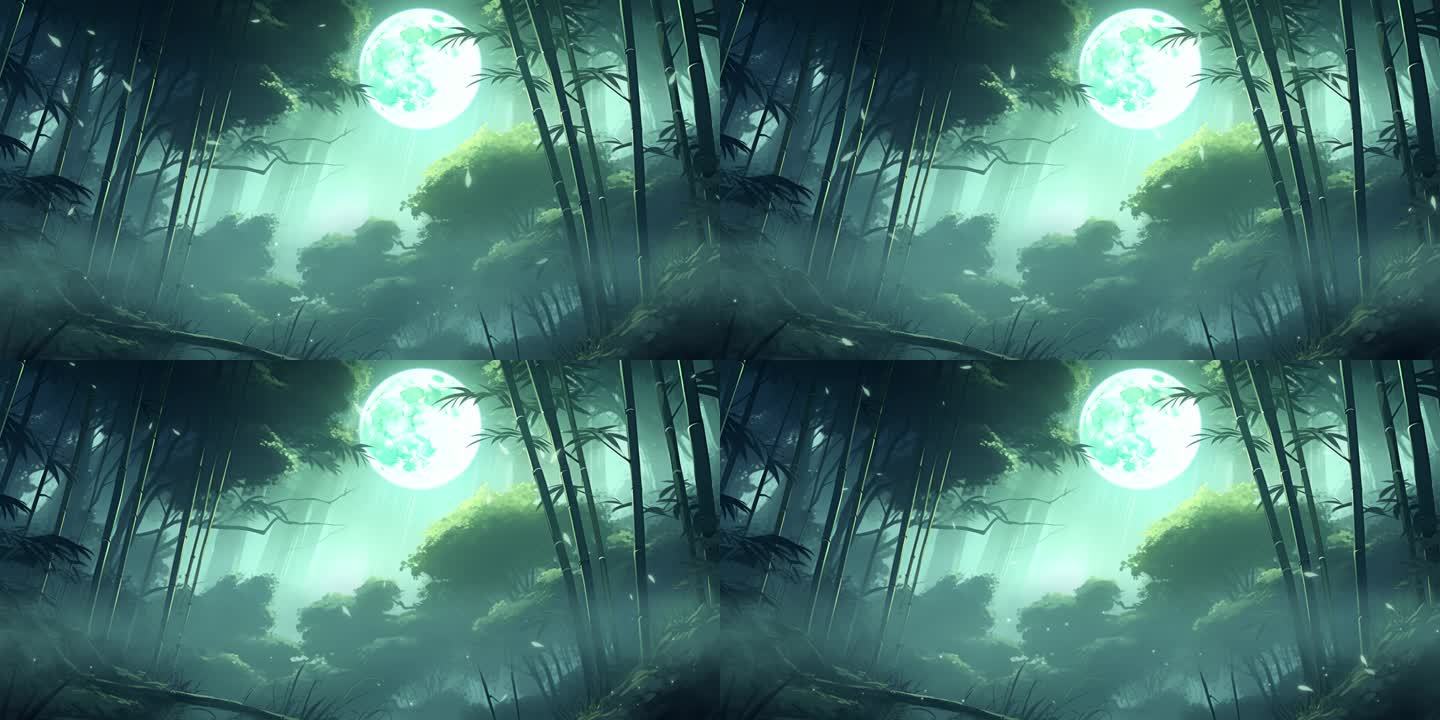 唯美竹林月亮背景循环