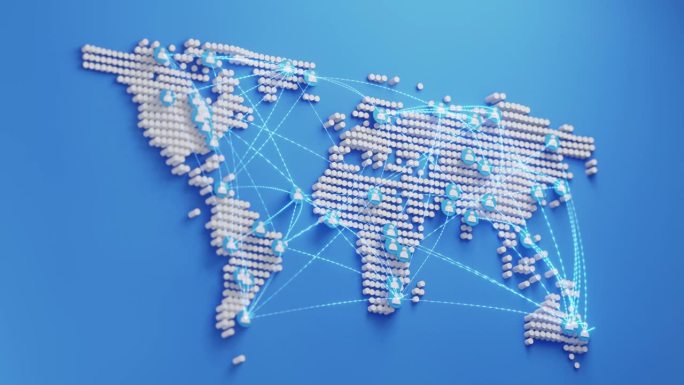 世界地图与用户图标，有线网络连接