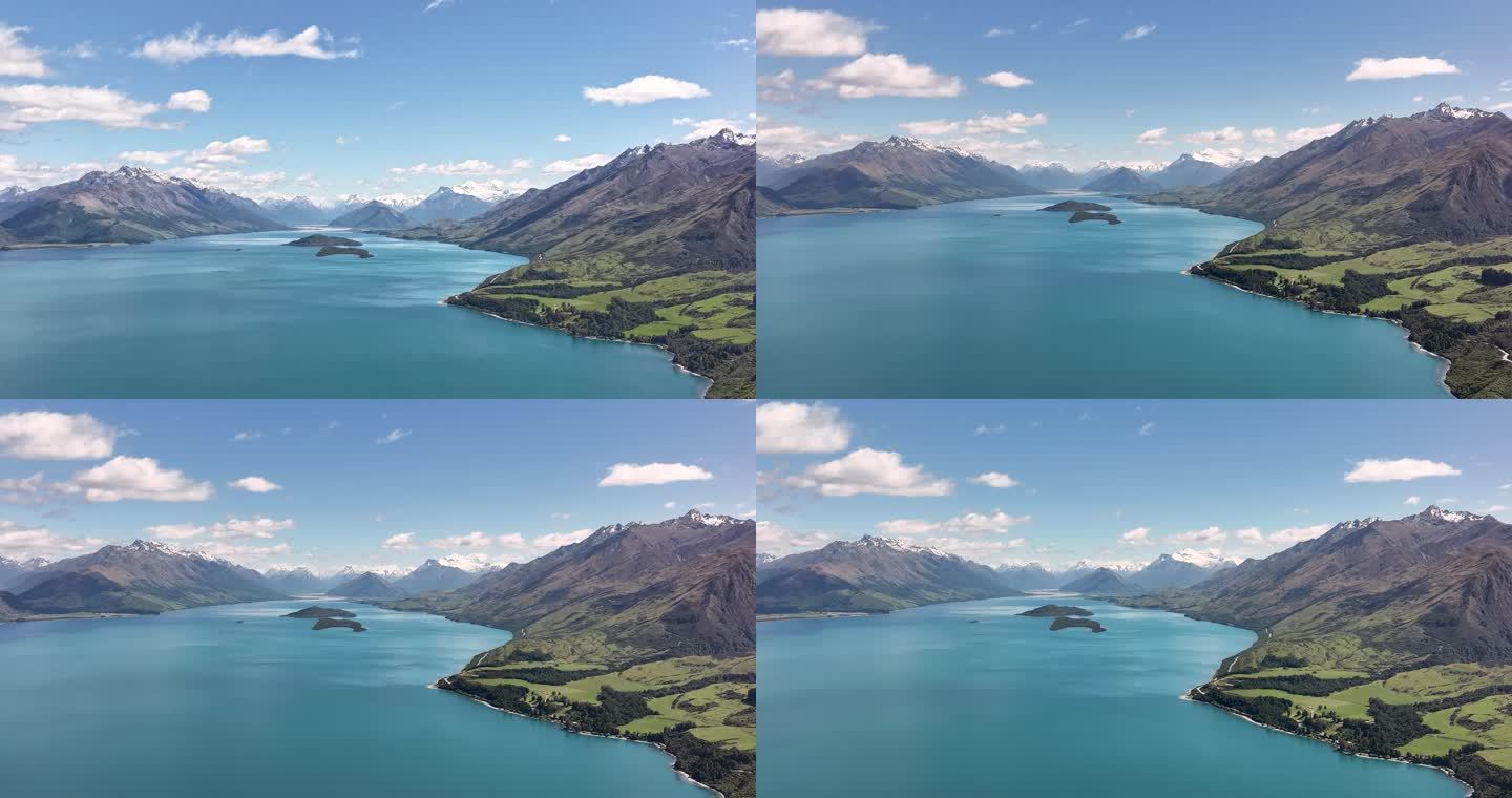 航拍新西兰瓦卡普蒂湖碧蓝风光