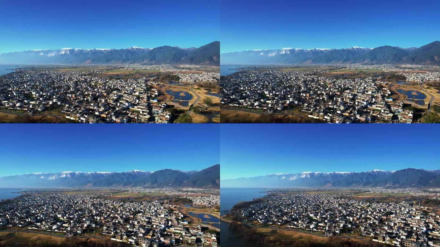 航拍云南旅游大理苍山洱海乡村田园风景