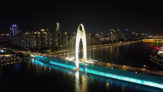 广州城市夜景猎德大桥珠江建筑风光航拍