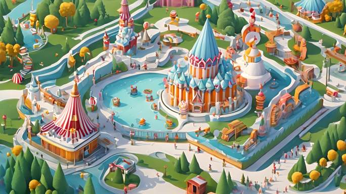 卡通游戏风格冰雪世界游乐园