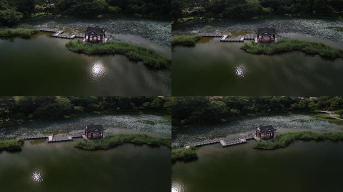 阳光明媚的一天，无人机拍摄的东莞松山湖壁龛