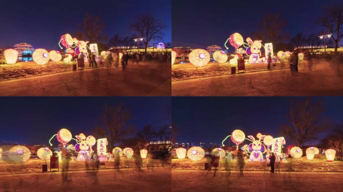 西安大唐芙蓉园灯展灯会夜景大范围延时