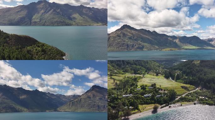 航拍新西兰瓦卡普蒂湖湖泊风光