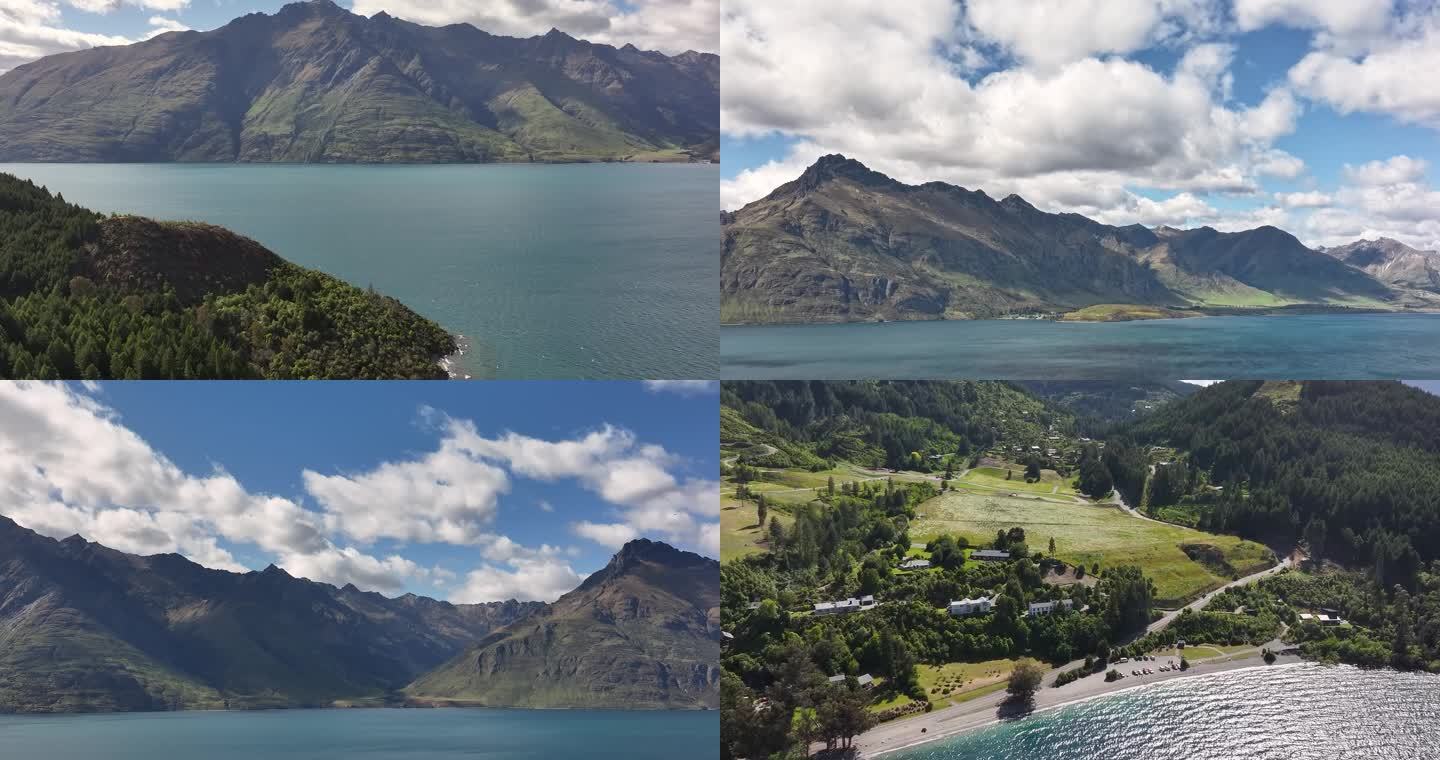航拍新西兰瓦卡普蒂湖湖泊风光