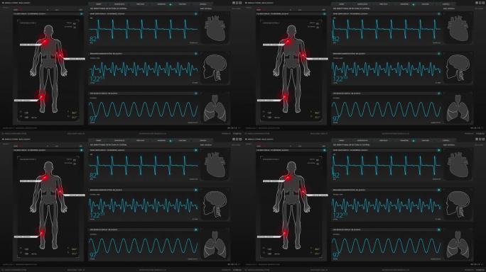 医学研究环境软件模板与监测心脏和大脑重要器官的计算机显示器和笔记本电脑屏幕。未来医疗保健和生物技术概