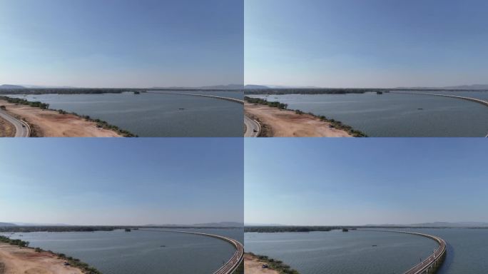 无人机拍摄的Pa Sak Jolasid大坝浮动列车风景鸟瞰图。泰国华富里以