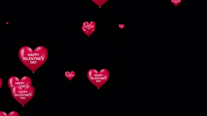 飞行心形气球动画与Alpha(透明)频道，情人节快乐写在气球上。预渲染，只需将剪辑直接放入项目中。婚