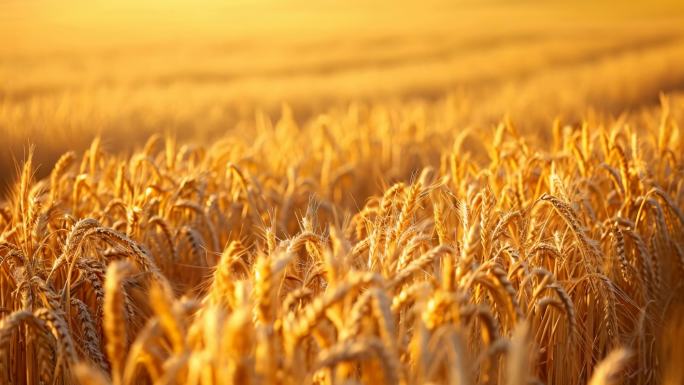 黄昏金色麦田金色麦浪麦子绿色麦田