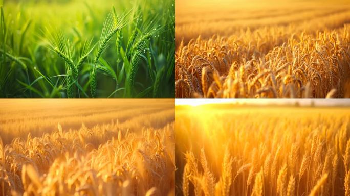 黄昏金色麦田金色麦浪麦子绿色麦田