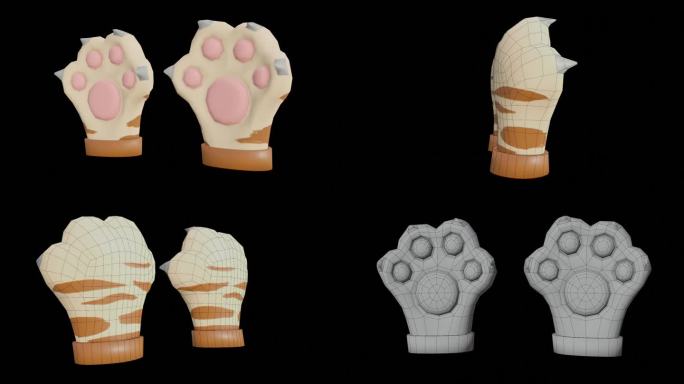 手套 猫爪手套 - Blender模型