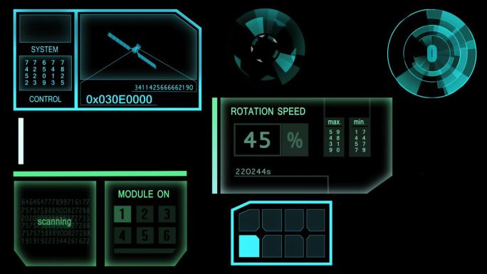 连接到外太空的卫星系统。计算机屏幕上的各种测量值