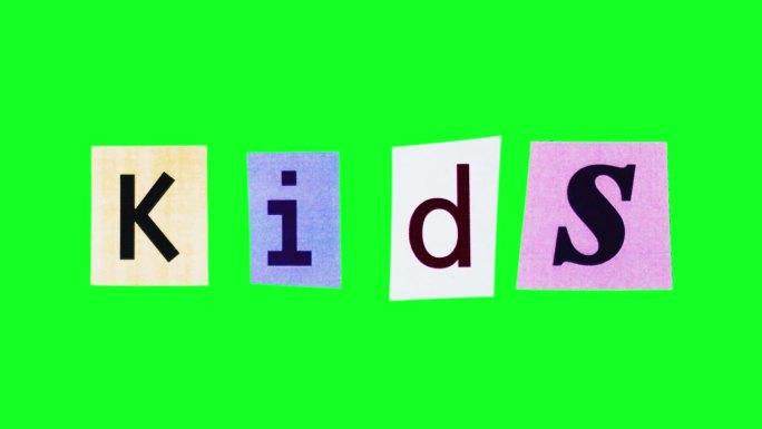 动画与彩色元素和印刷字母在他们组成单词的孩子