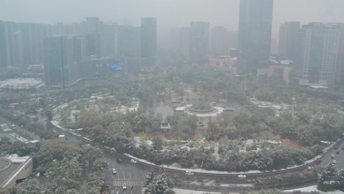 航拍城市雪景 、西安