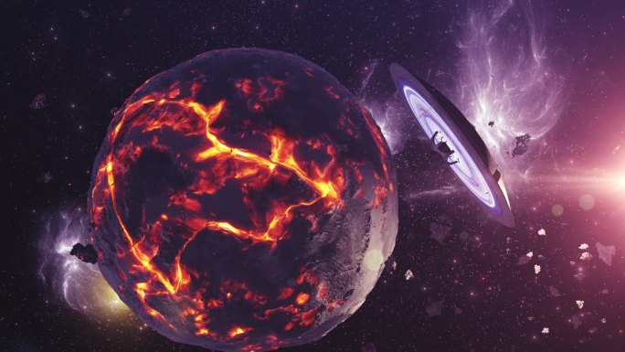 巨大的外星飞碟靠近死亡的星球