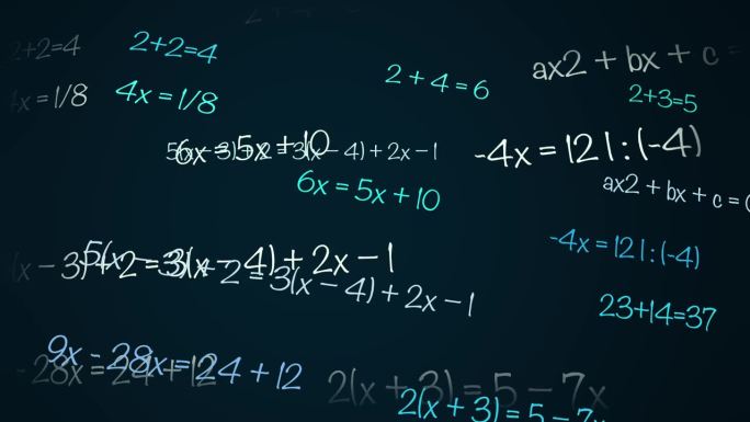 数学和物理公式穿过屏幕消失了。数学方程的动画。