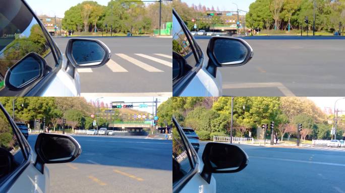 城市汽车开车第一视角后视镜视角40